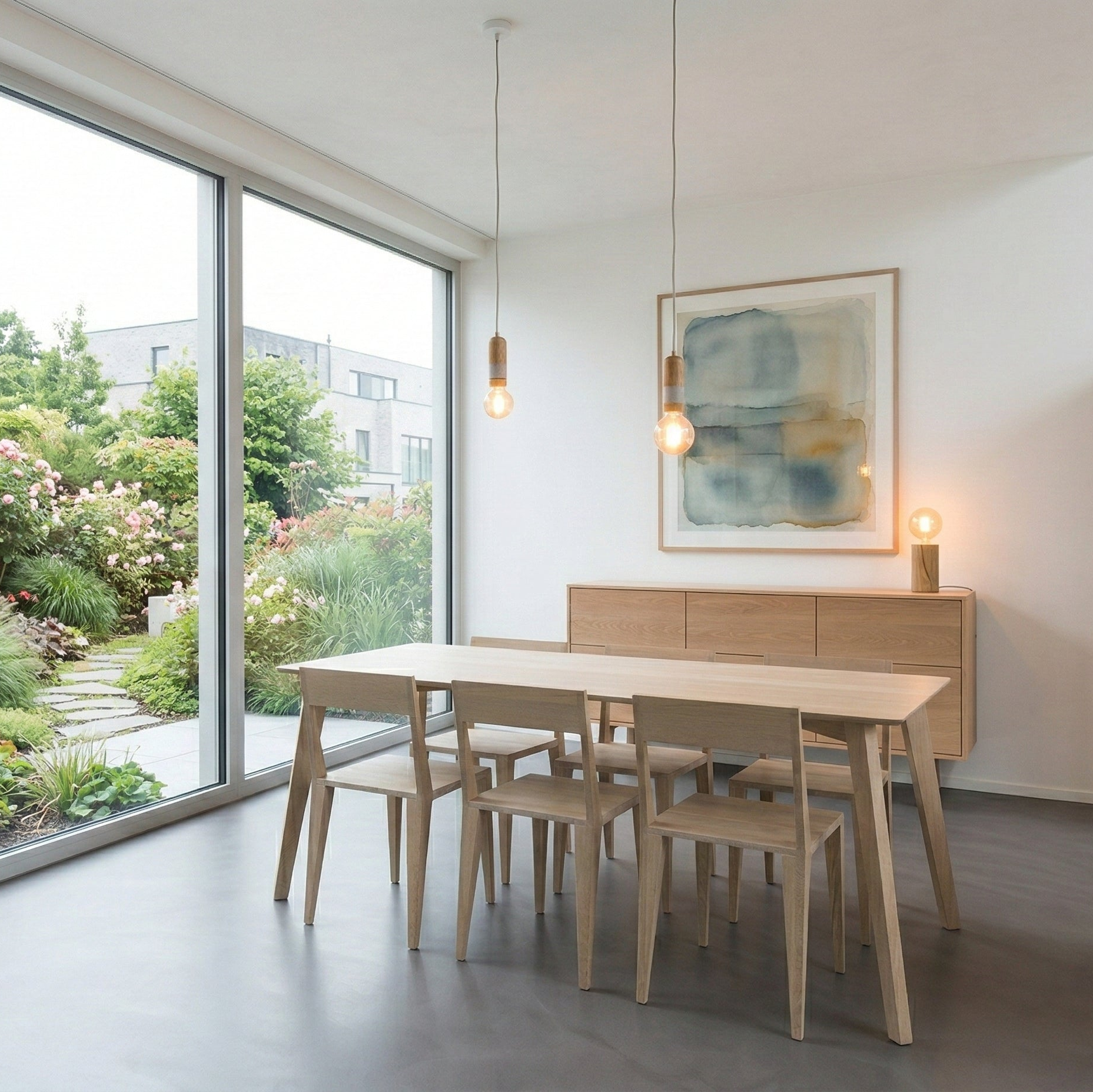 Eettafel en stoelen in eik, voor 6 personen