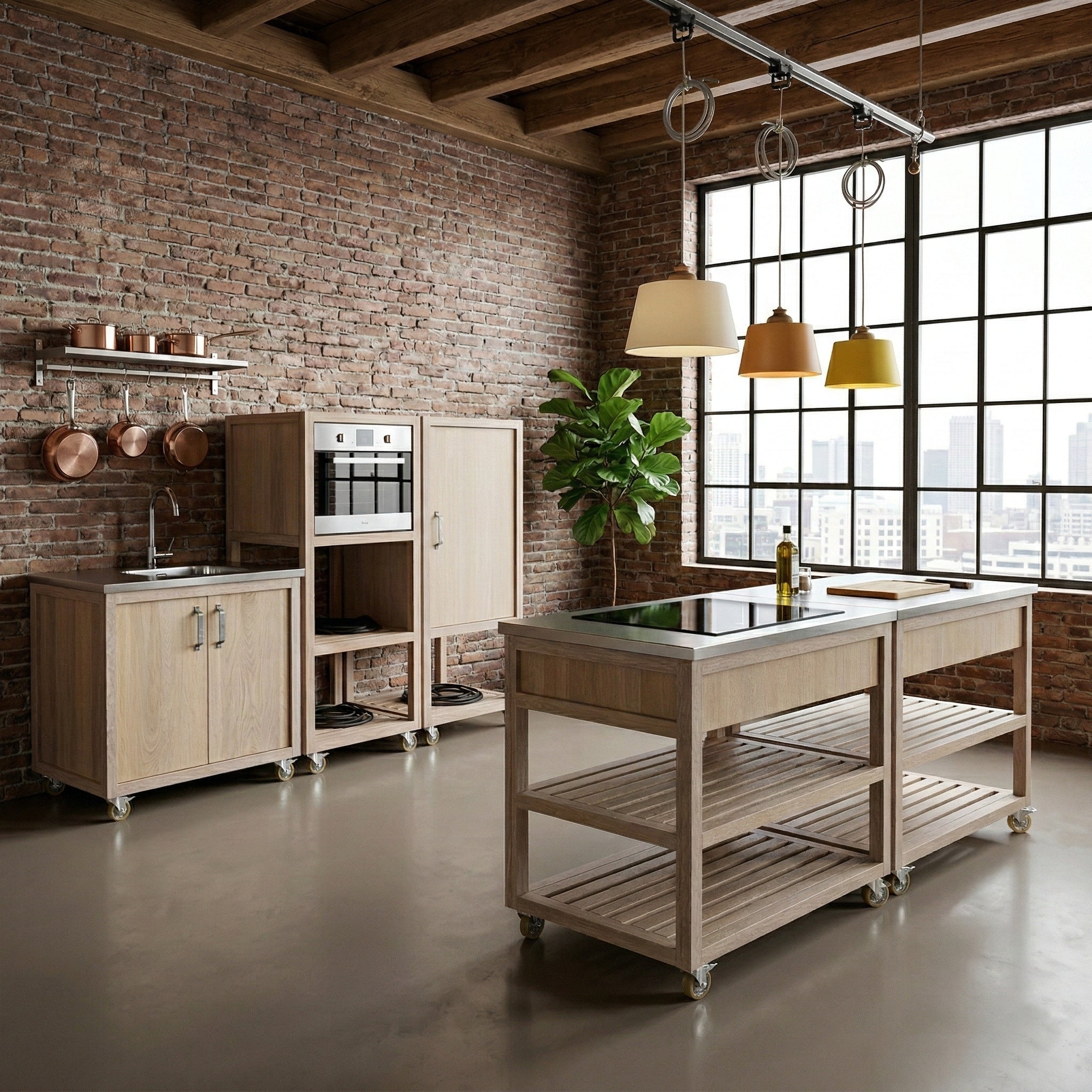 Keuken in eik en RVS